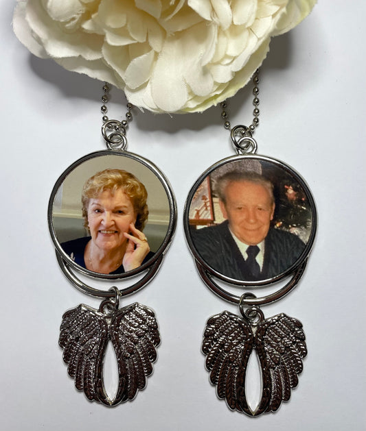 Double Sided Photo Memorial Hanging Charm with Angel Wings