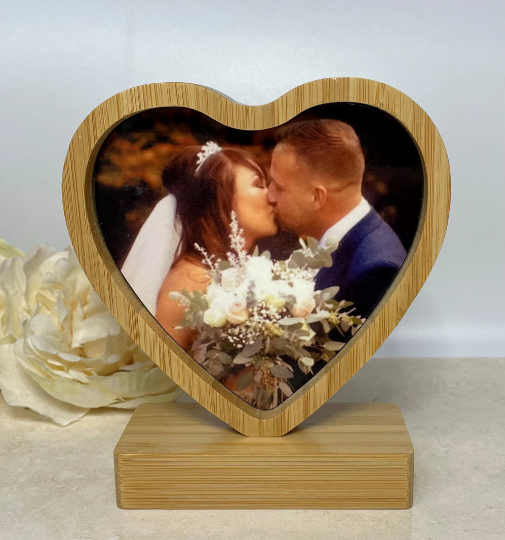 Bamboo Revolving Magnetic Photo Print Frame/Heart Shaped Photo Frame/Personalised Magnetic Picture Frame/Wooden Photo Frame