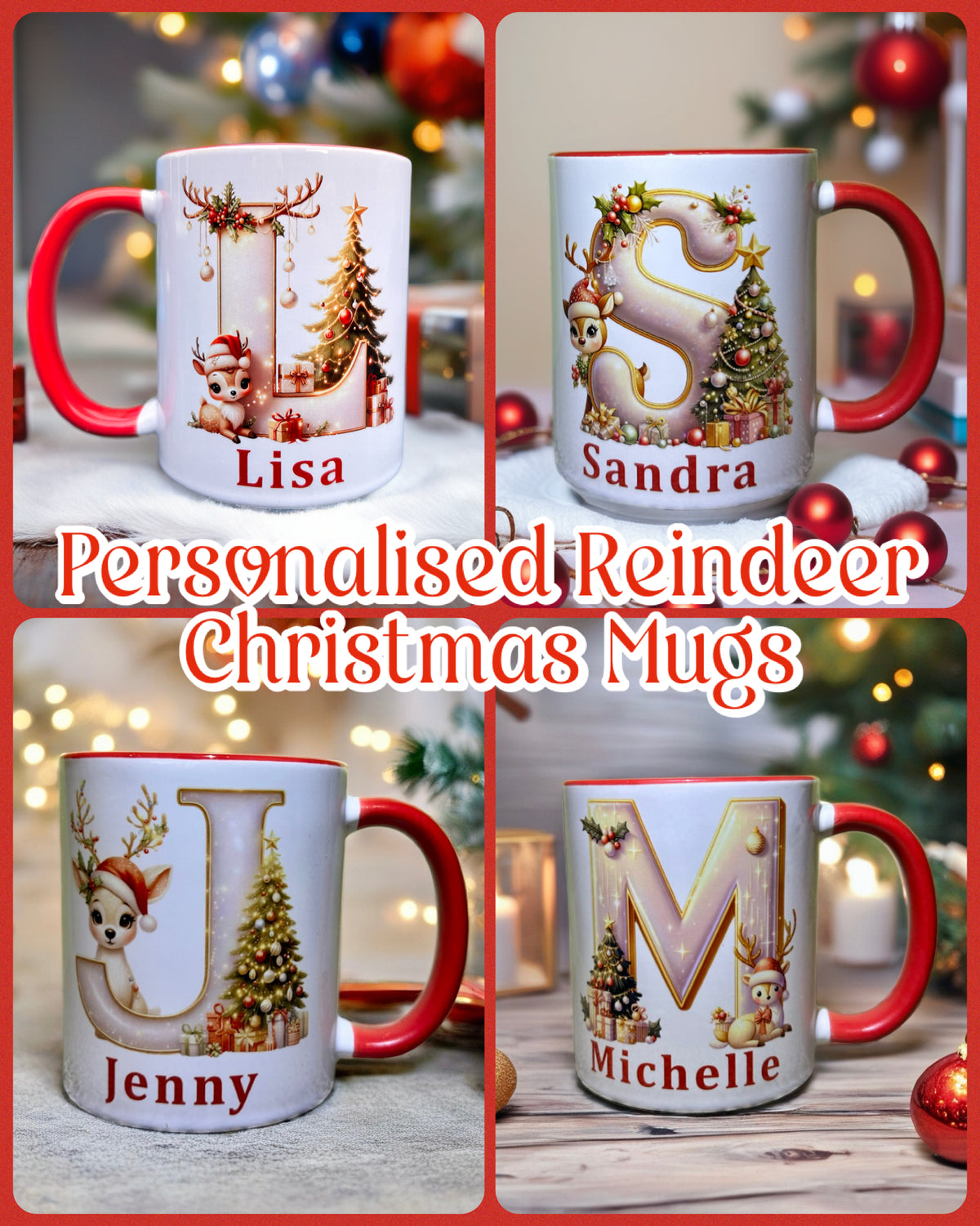 Personalised Christmas Mugs - Reindeer style