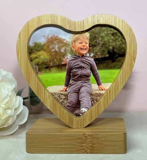 Bamboo Revolving Magnetic Photo Print Frame/Heart Shaped Photo Frame/Personalised Magnetic Picture Frame/Wooden Photo Frame