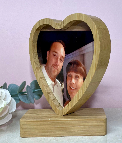 Bamboo Revolving Magnetic Photo Print Frame/Heart Shaped Photo Frame/Personalised Magnetic Picture Frame/Wooden Photo Frame