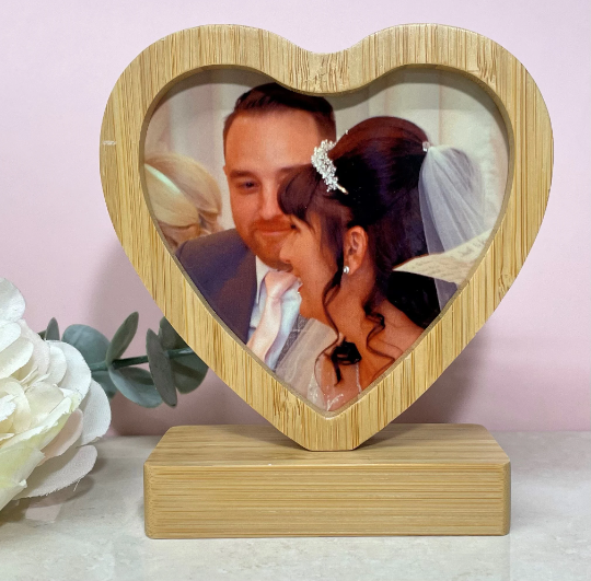 Bamboo Revolving Magnetic Photo Print Frame/Heart Shaped Photo Frame/Personalised Magnetic Picture Frame/Wooden Photo Frame