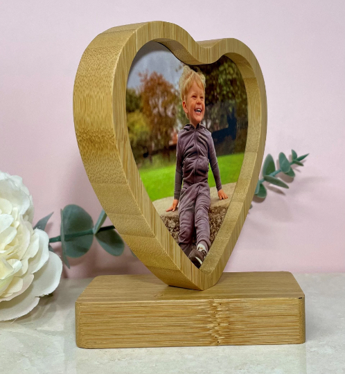 Bamboo Revolving Magnetic Photo Print Frame/Heart Shaped Photo Frame/Personalised Magnetic Picture Frame/Wooden Photo Frame