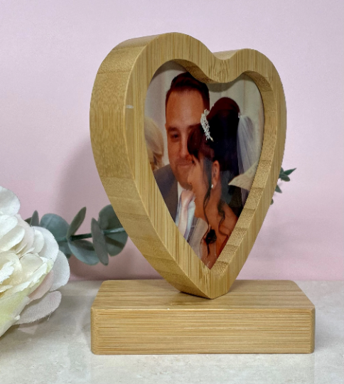 Bamboo Revolving Magnetic Photo Print Frame/Heart Shaped Photo Frame/Personalised Magnetic Picture Frame/Wooden Photo Frame