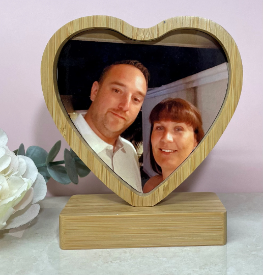 Bamboo Revolving Magnetic Photo Print Frame/Heart Shaped Photo Frame/Personalised Magnetic Picture Frame/Wooden Photo Frame