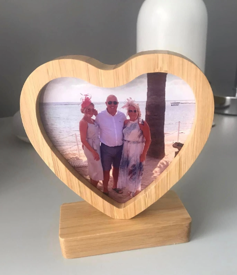 Bamboo Revolving Magnetic Photo Print Frame/Heart Shaped Photo Frame/Personalised Magnetic Picture Frame/Wooden Photo Frame