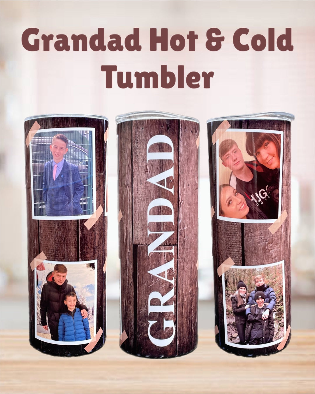 Personalised Hot Cold Wood Effect Thermos Tumbler