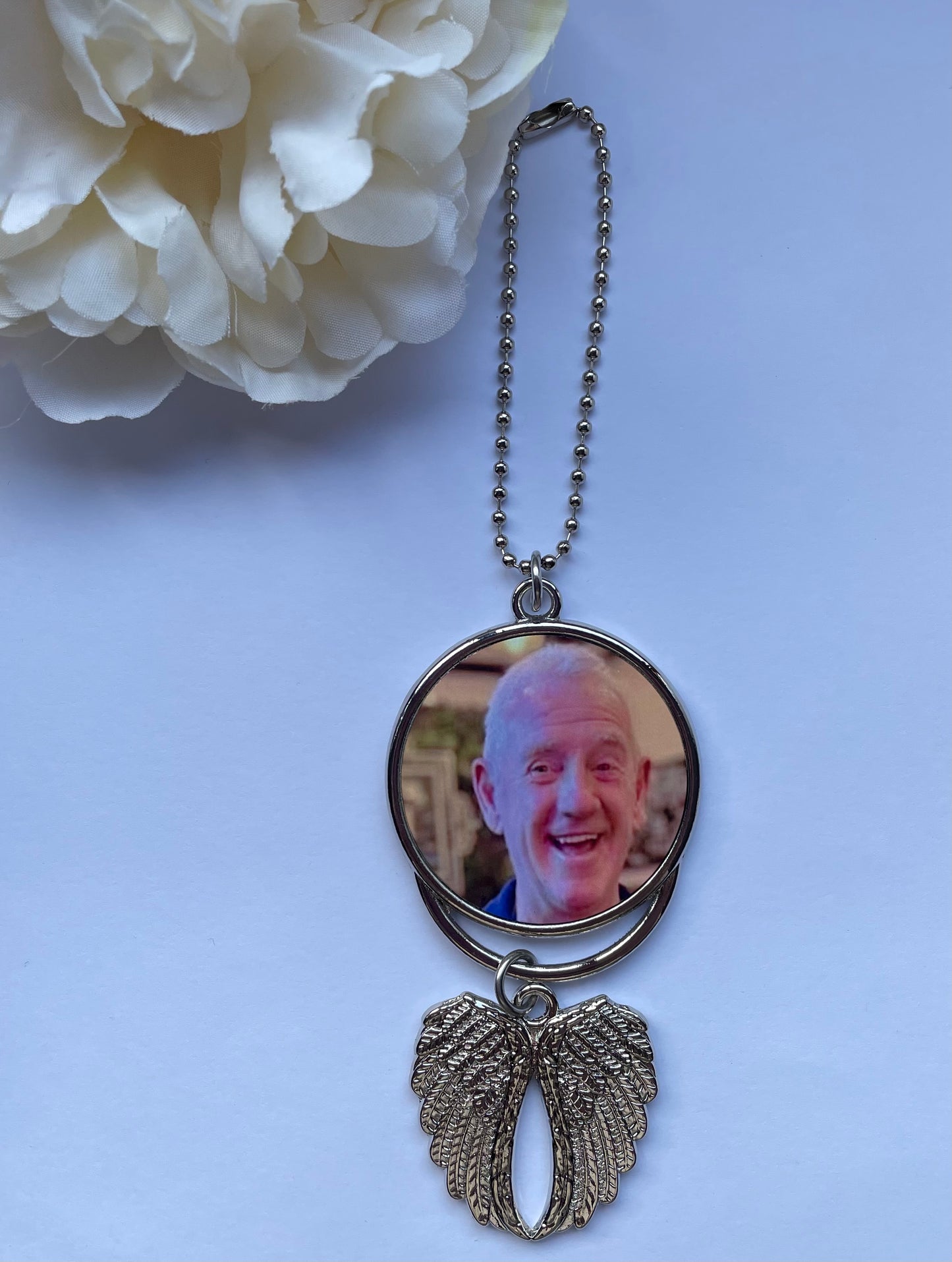 Double Sided Photo Memorial Hanging Charm with Angel Wings