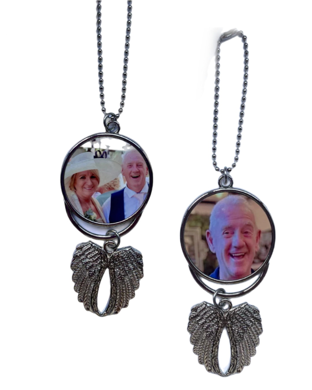 Double Sided Photo Memorial Hanging Charm with Angel Wings