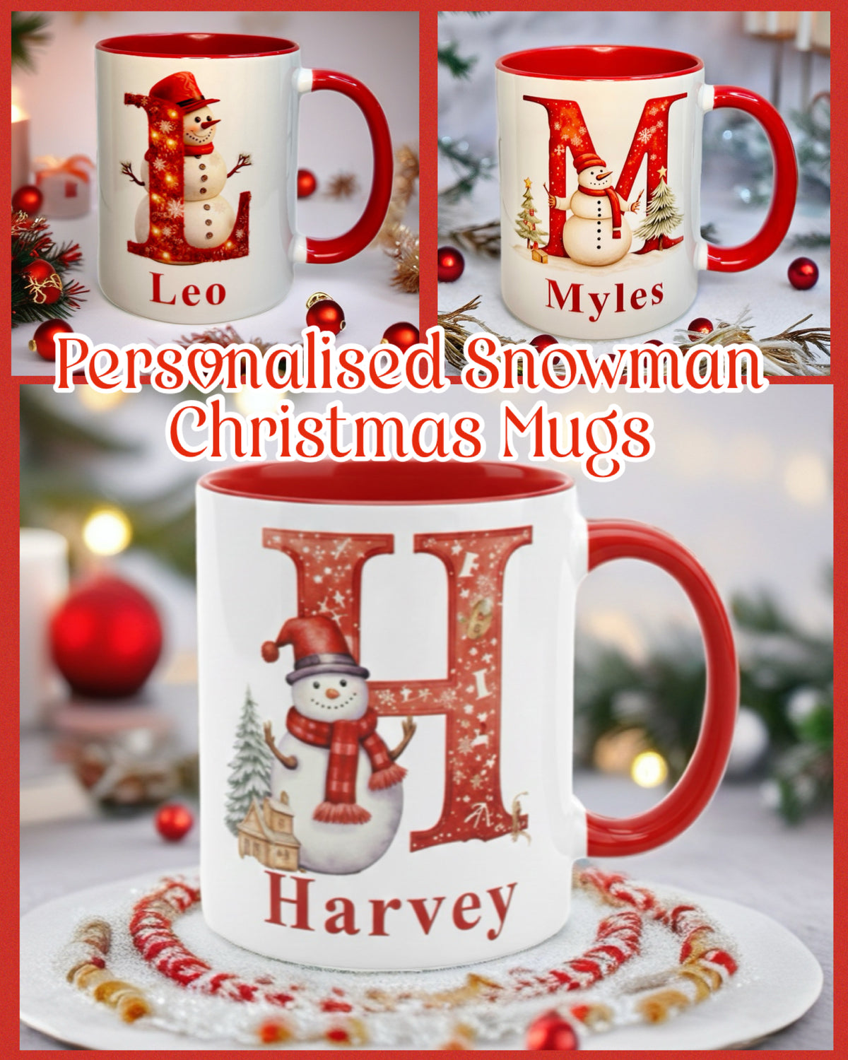 Personalised Christmas Snowman Mugs